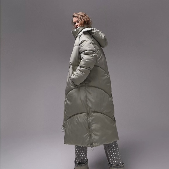 Topshop longline puffer jacket in sage - Picture 3 of 4